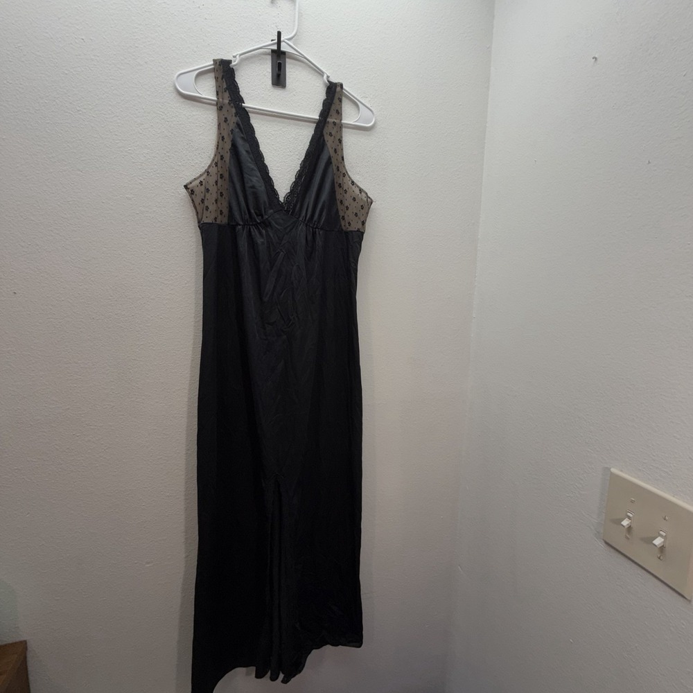 Vintage Deena SZ L Full Slip Dress Robe Peignoir Set Nylon Lace Trim 70s 80s